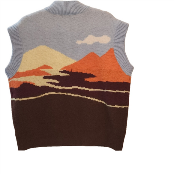 NWOT, Jaded London Sunset Scene Mountain knitted Vest size 8 Oversized - Picture 6 of 10